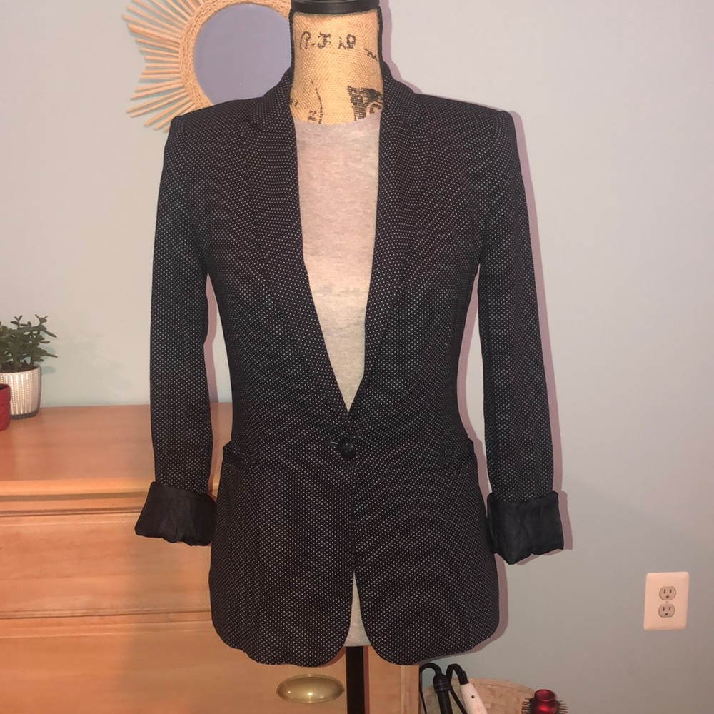 Navy and white polka dot blazer